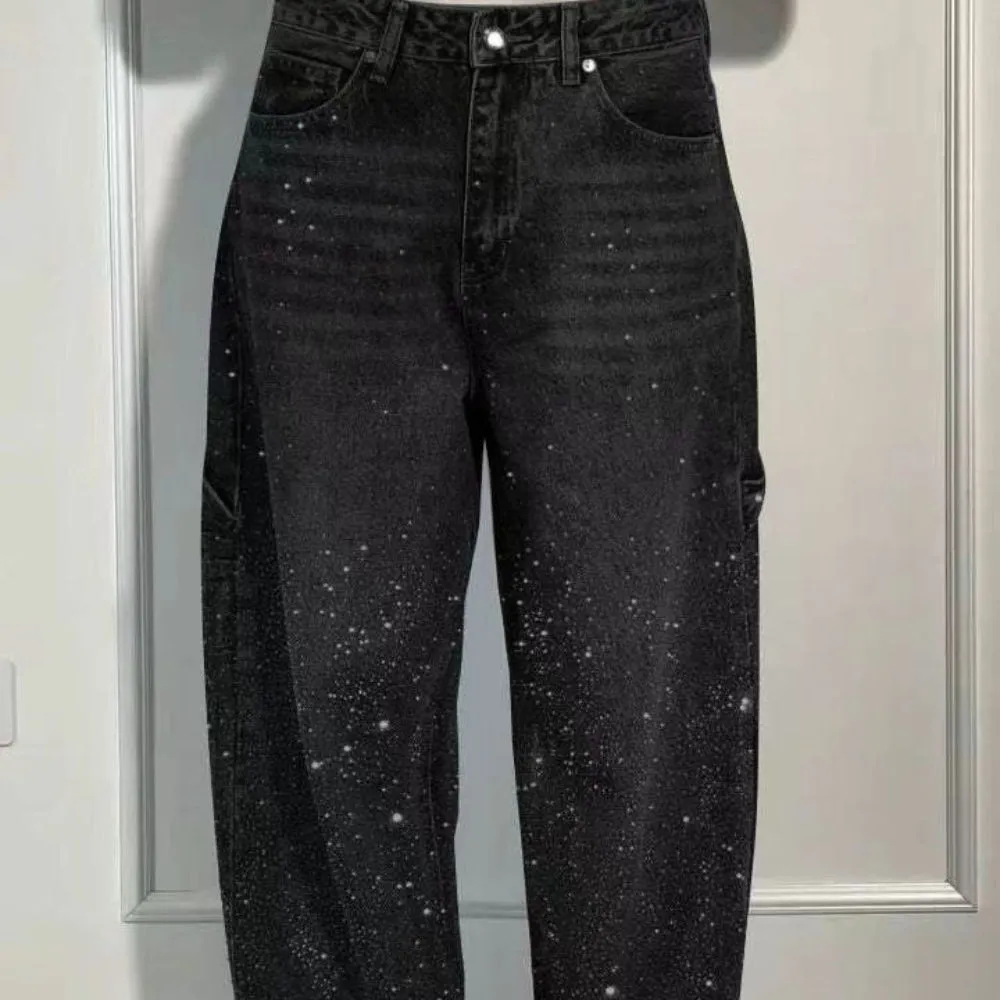 Full Size Washed Rhinestone Detail Wide leg Jeans Plus Size