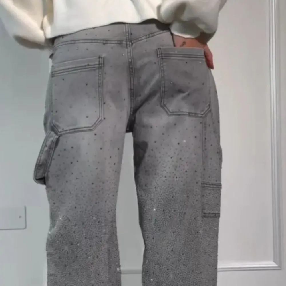 Full Size Washed Rhinestone Detail Wide leg Jeans Plus Size