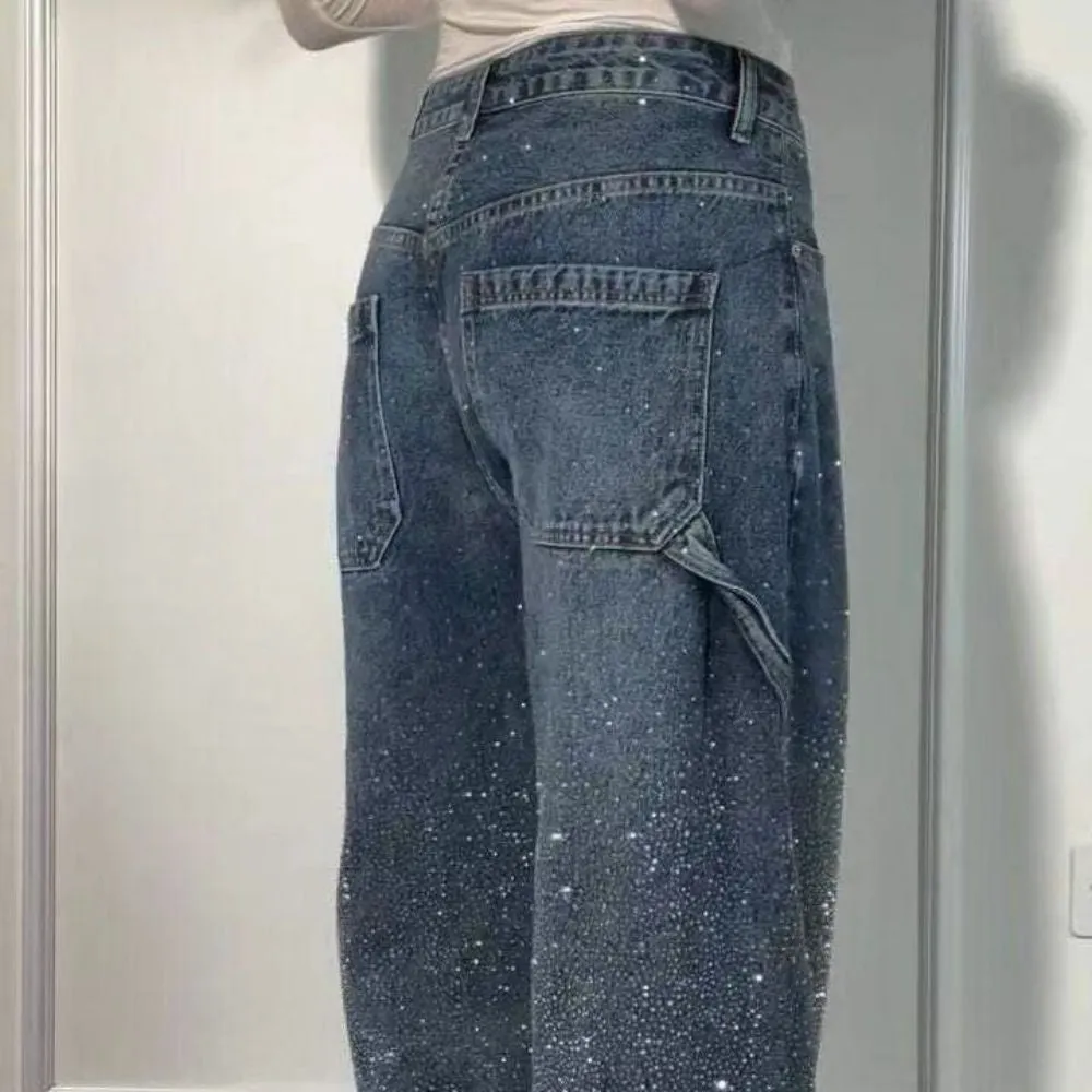 Full Size Washed Rhinestone Detail Wide leg Jeans Plus Size