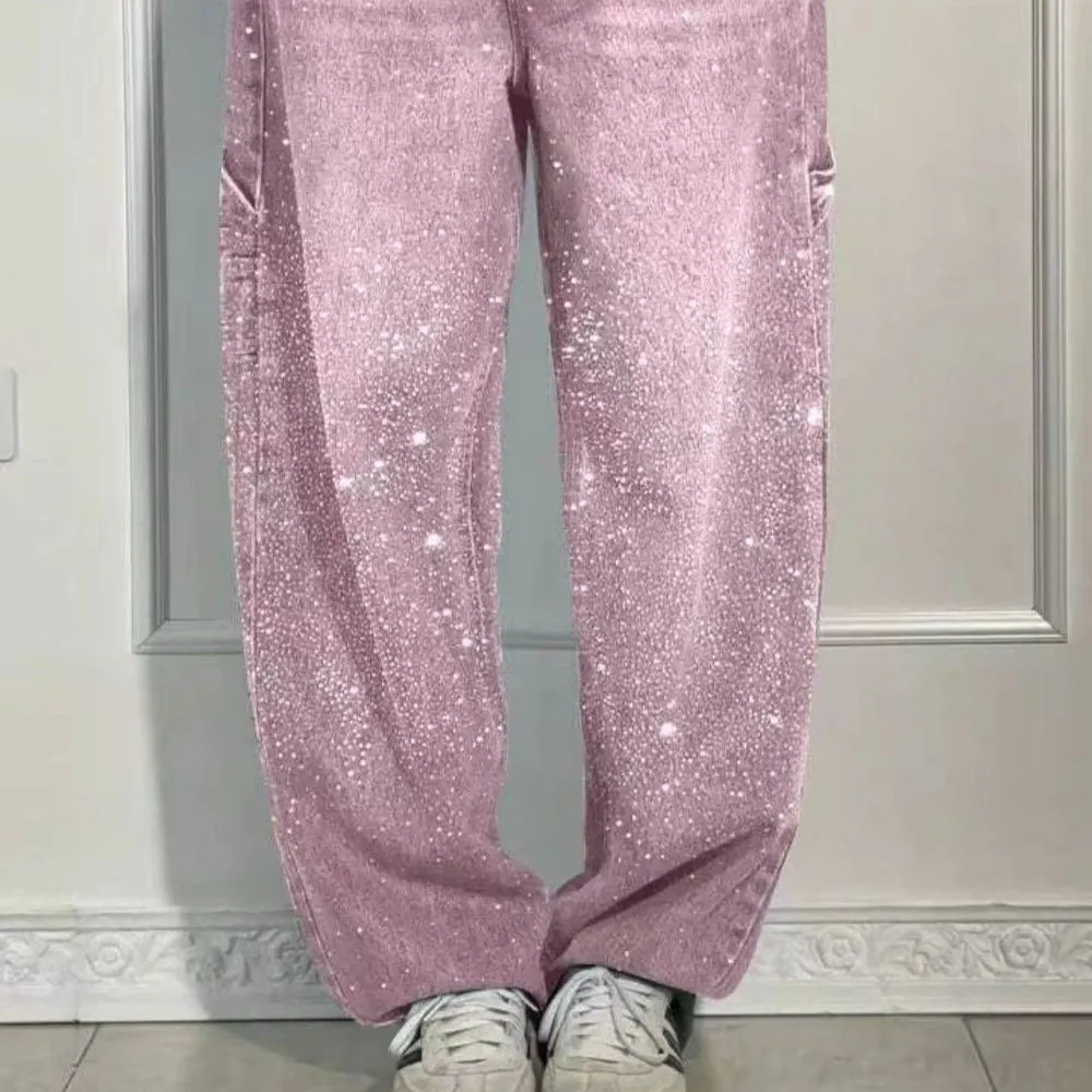 Full Size Washed Rhinestone Detail Wide leg Jeans Plus Size