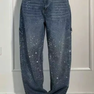 Full Size Washed Rhinestone Detail Wide leg Jeans Plus Size