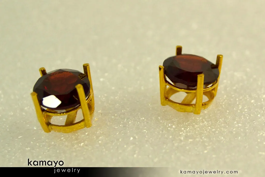 GARNET EARRINGS - 8mm Red Garnet Stud Ear Tops