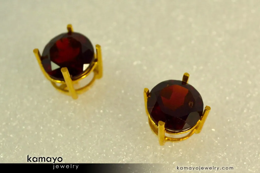 GARNET EARRINGS - 8mm Red Garnet Stud Ear Tops