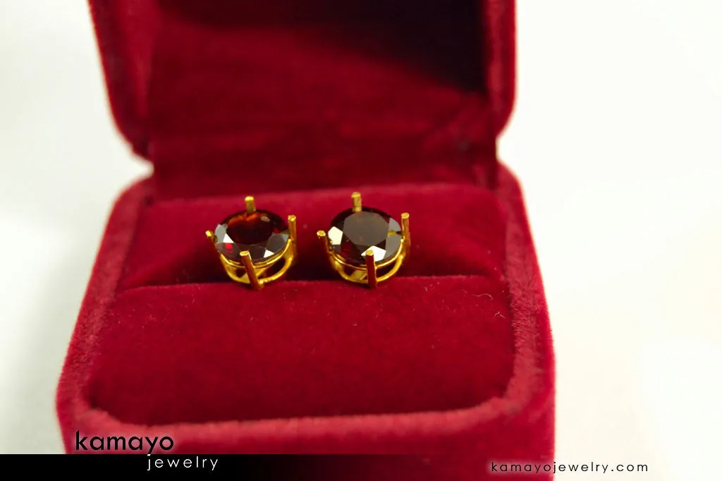 GARNET EARRINGS - 8mm Red Garnet Stud Ear Tops