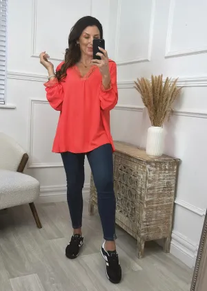 Georgia Coral Lace Detail Top