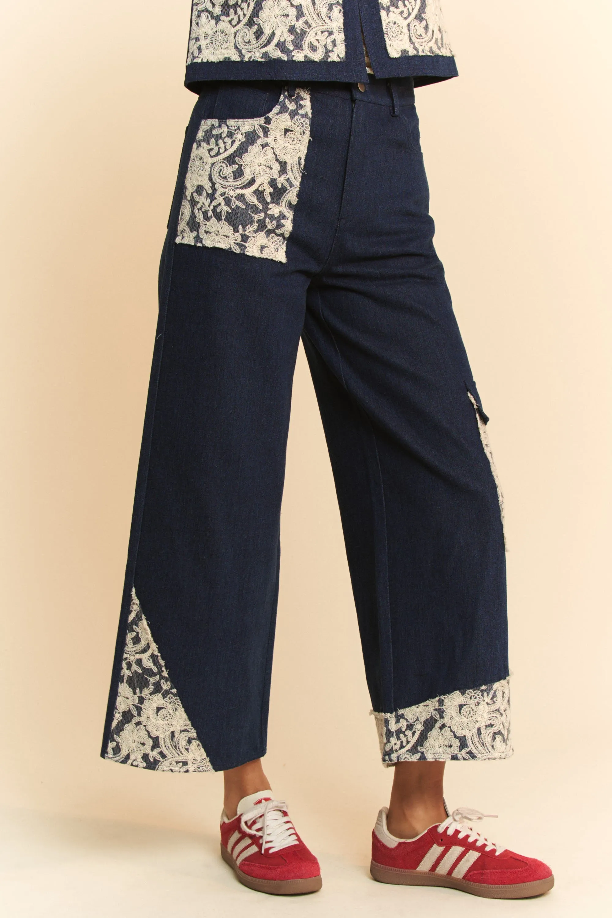Hazel Blues® |  Davi & Dani Lace Applique Wide Leg Jeans