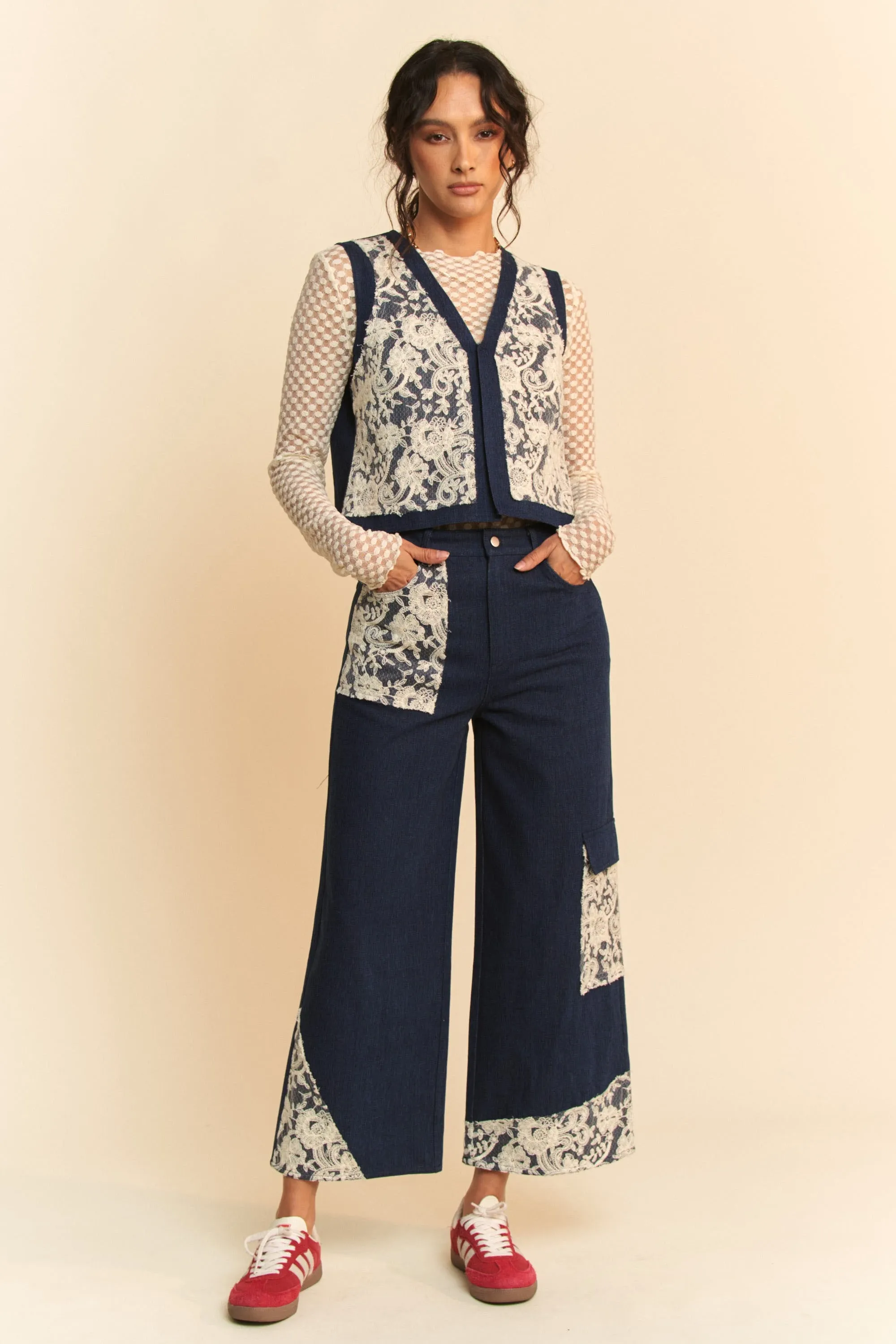 Hazel Blues® |  Davi & Dani Lace Applique Wide Leg Jeans
