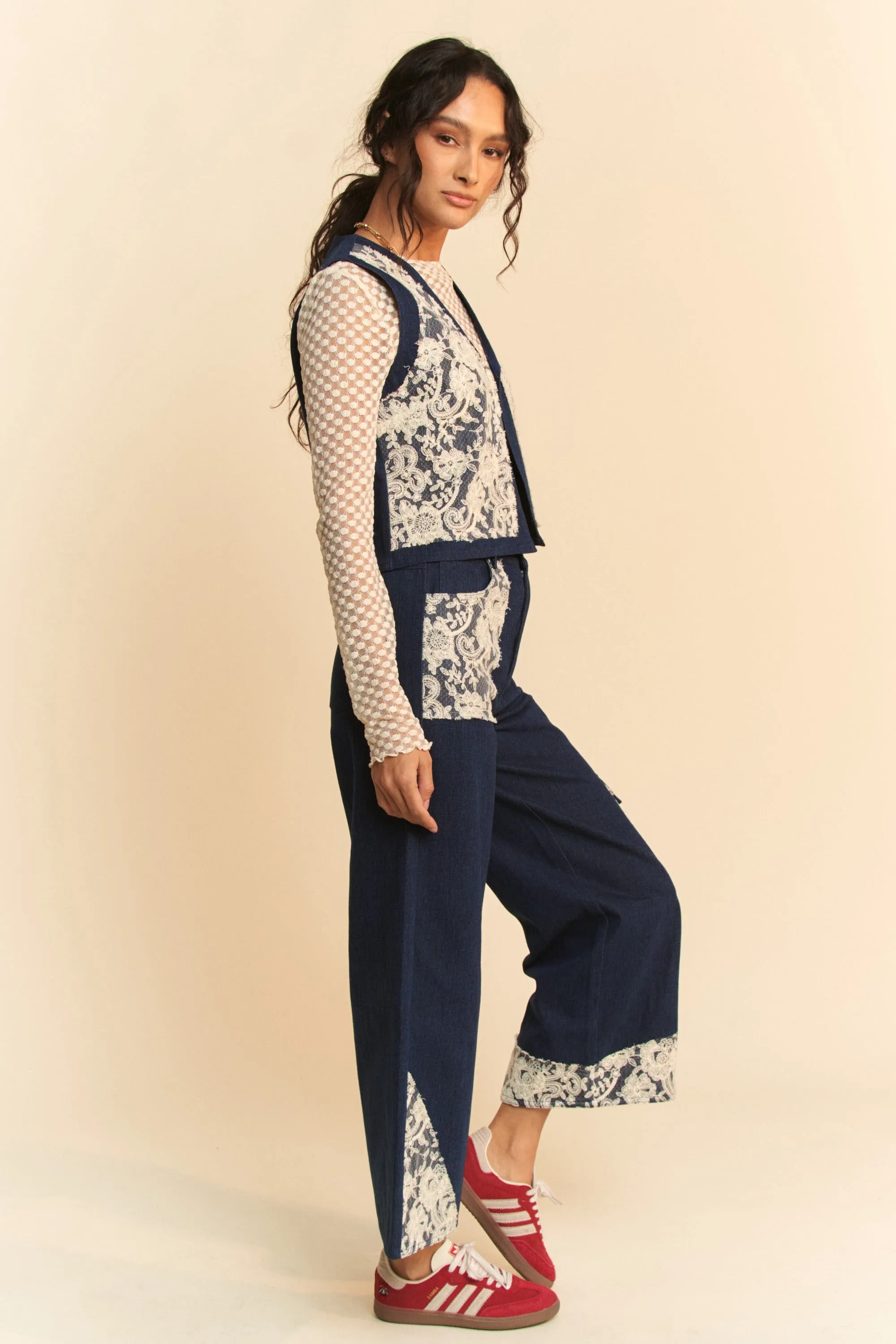 Hazel Blues® |  Davi & Dani Lace Applique Wide Leg Jeans