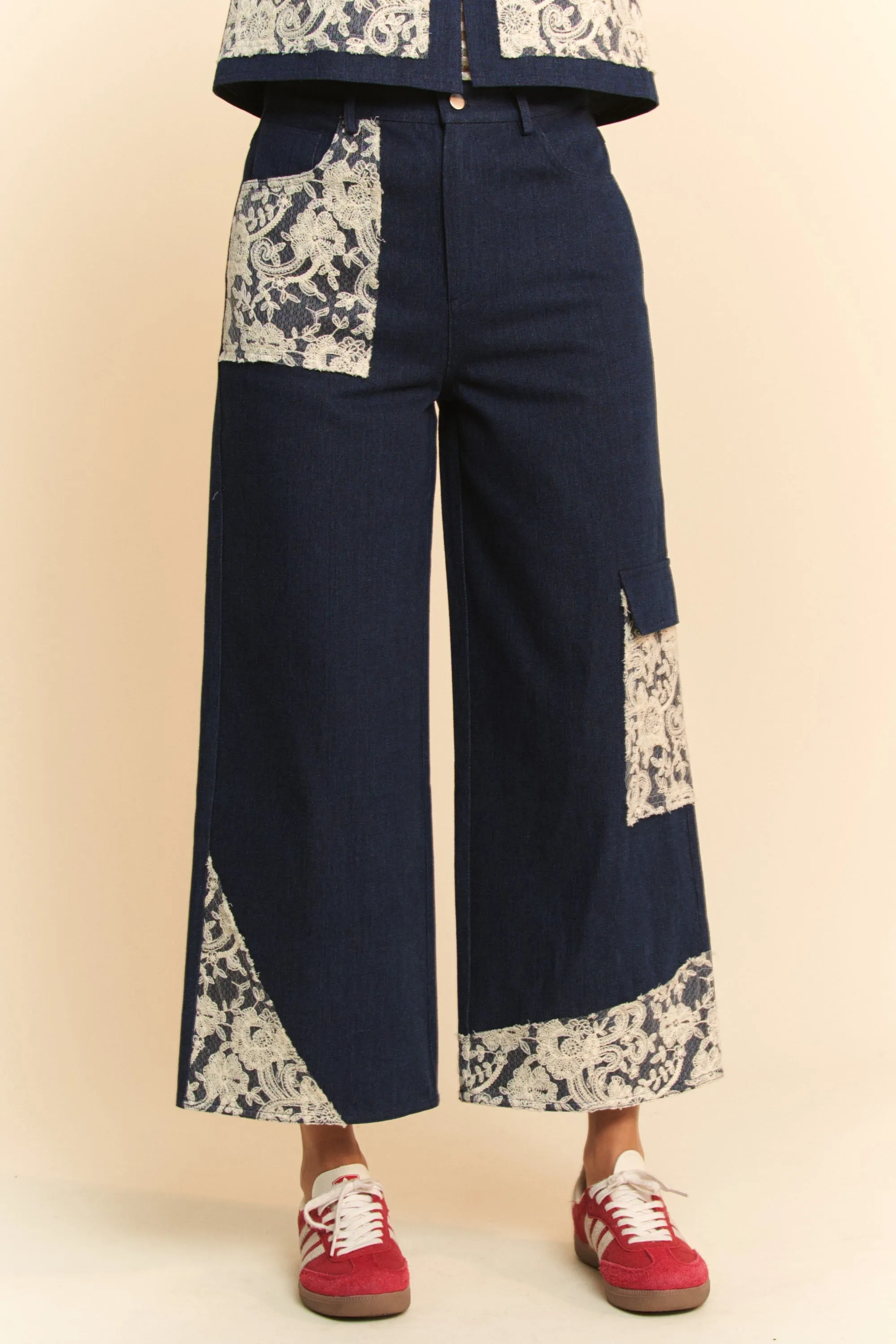 Hazel Blues® |  Davi & Dani Lace Applique Wide Leg Jeans