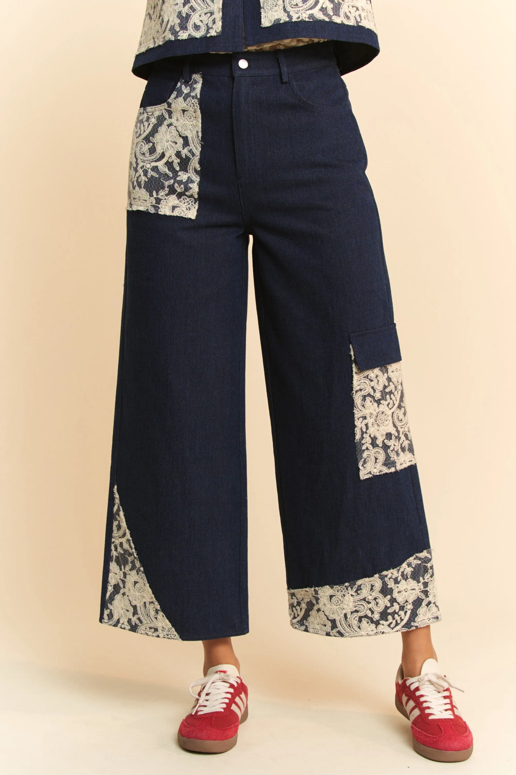 Hazel Blues® |  Davi & Dani Lace Applique Wide Leg Jeans