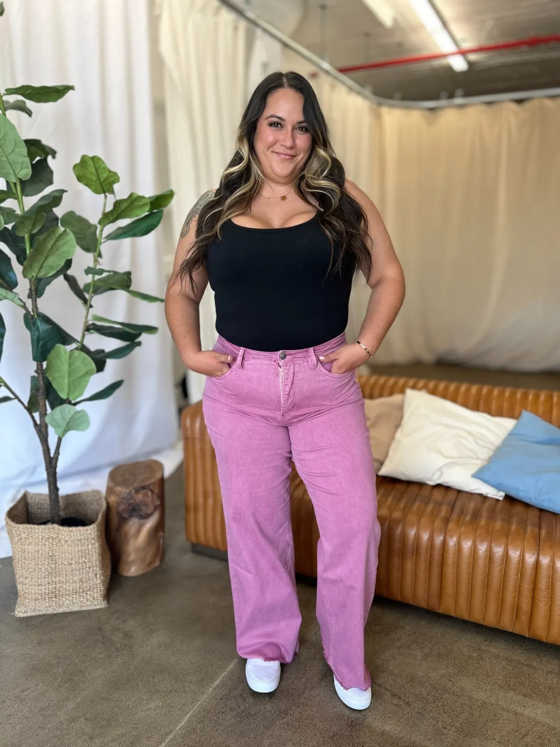 Hazel Blues® |  RFM High Rise Garment Dye Wide Leg Jeans