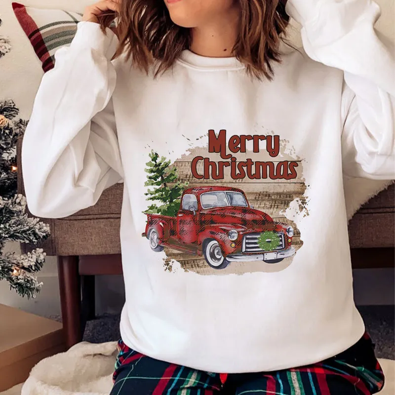 Hello Christmas O-Neck White Sweater F