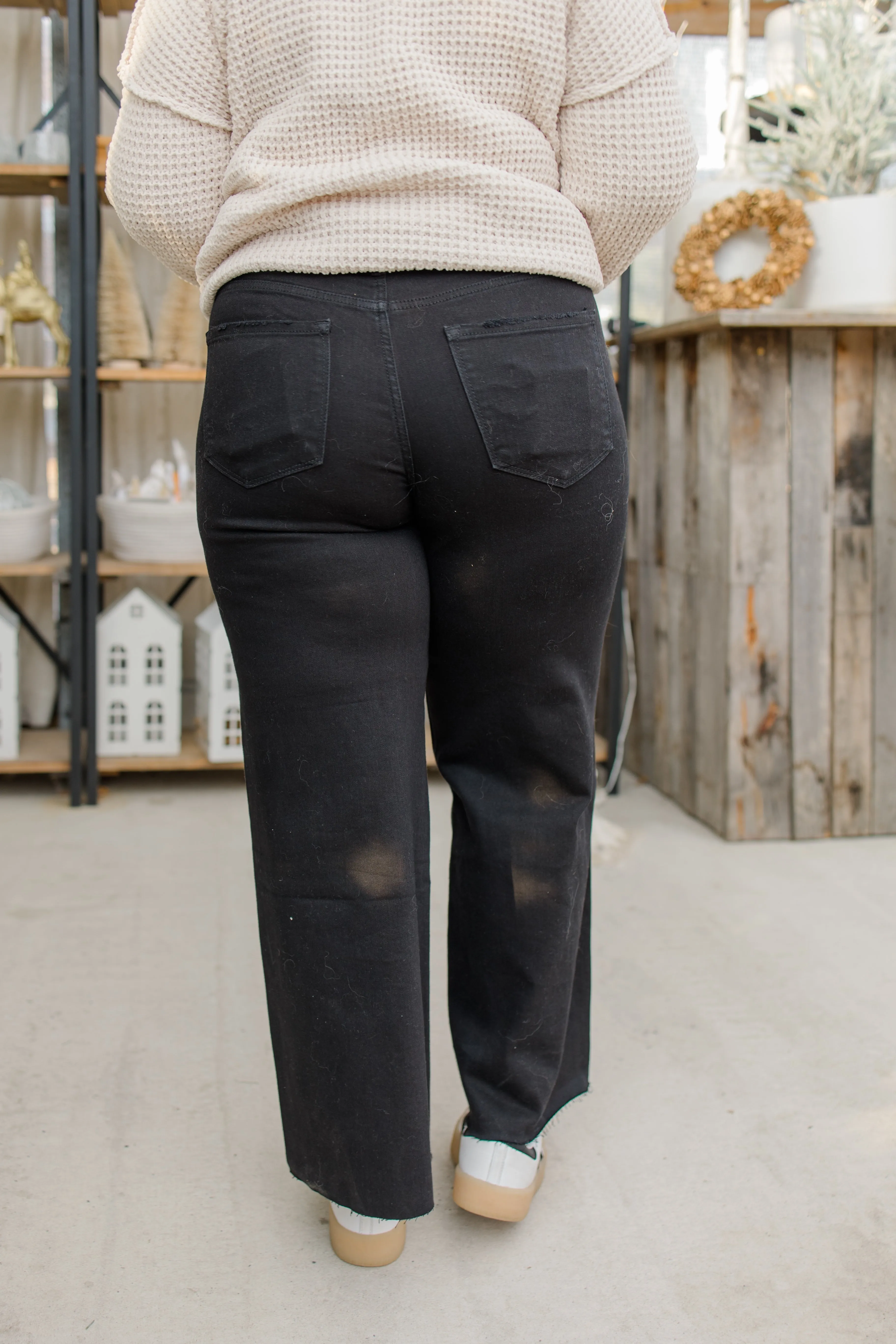 HIGH RISE RAW HEM CROP WIDE LEG JEANS