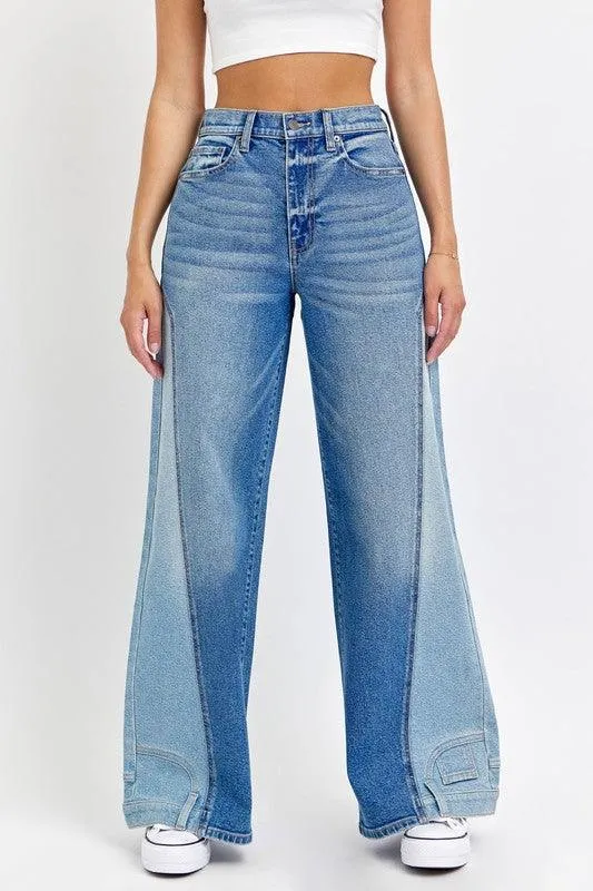 High Rise Two-Tone Wide Leg UPSIDE JEANS