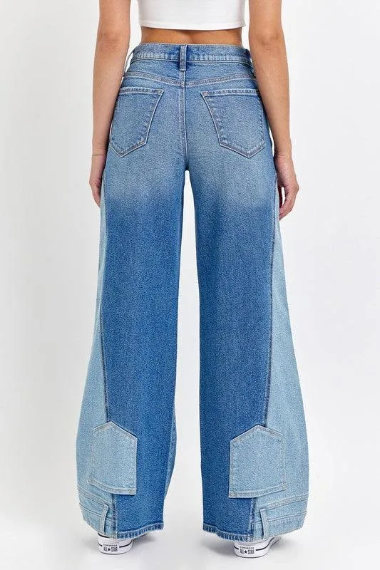 High Rise Two-Tone Wide Leg UPSIDE JEANS