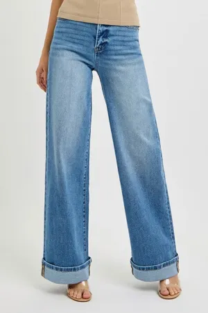 HIGH RISE WIDE CUFFED JEANS -Risen-