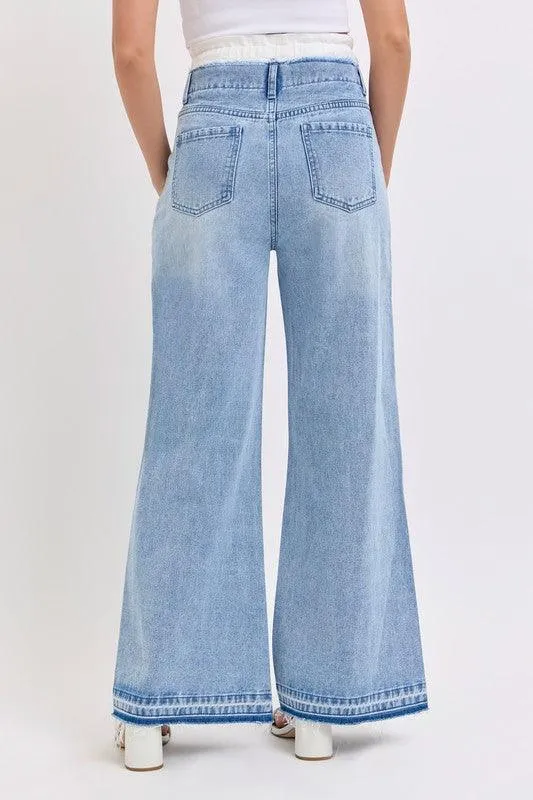 High Rise Wide Leg with Double White Waistband