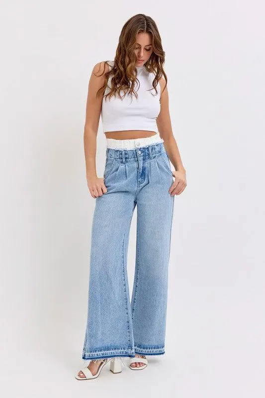 High Rise Wide Leg with Double White Waistband