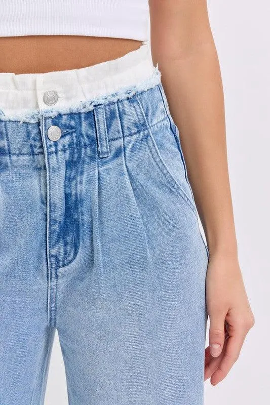 High Rise Wide Leg with Double White Waistband