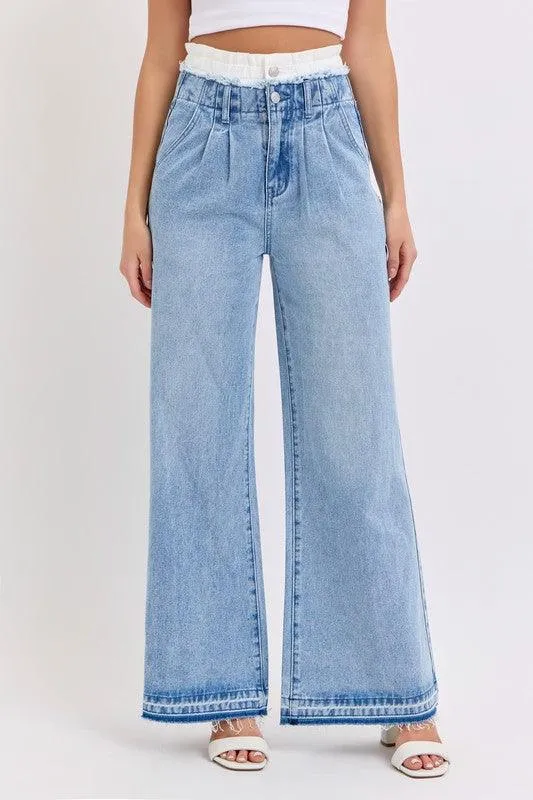 High Rise Wide Leg with Double White Waistband