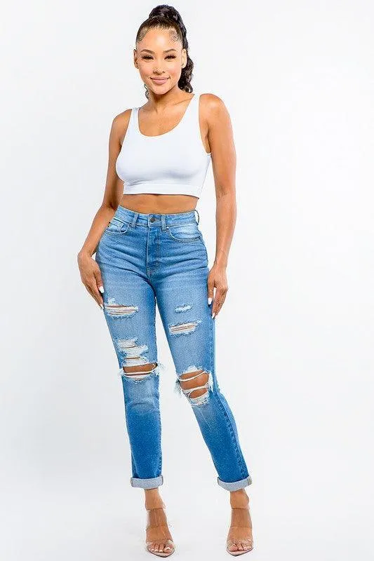 HIGH WAIST BOYFRIEND ROLL UP JEANS