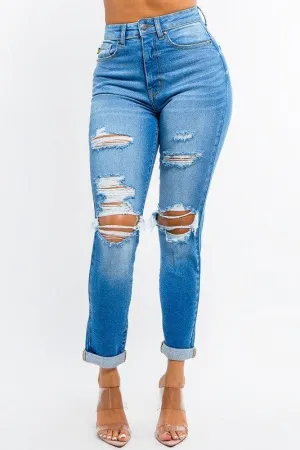 HIGH WAIST BOYFRIEND ROLL UP JEANS