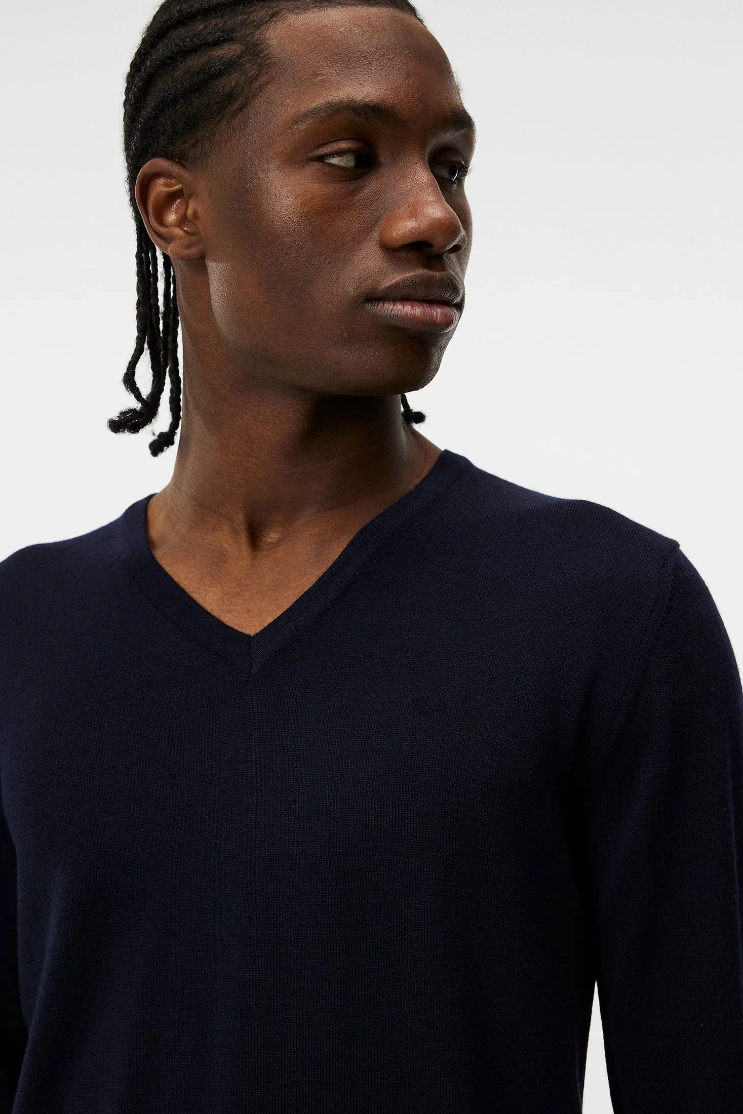 J.Lindeberg Lymann Mens V-Neck Fine Merino Sweater- NAVY
