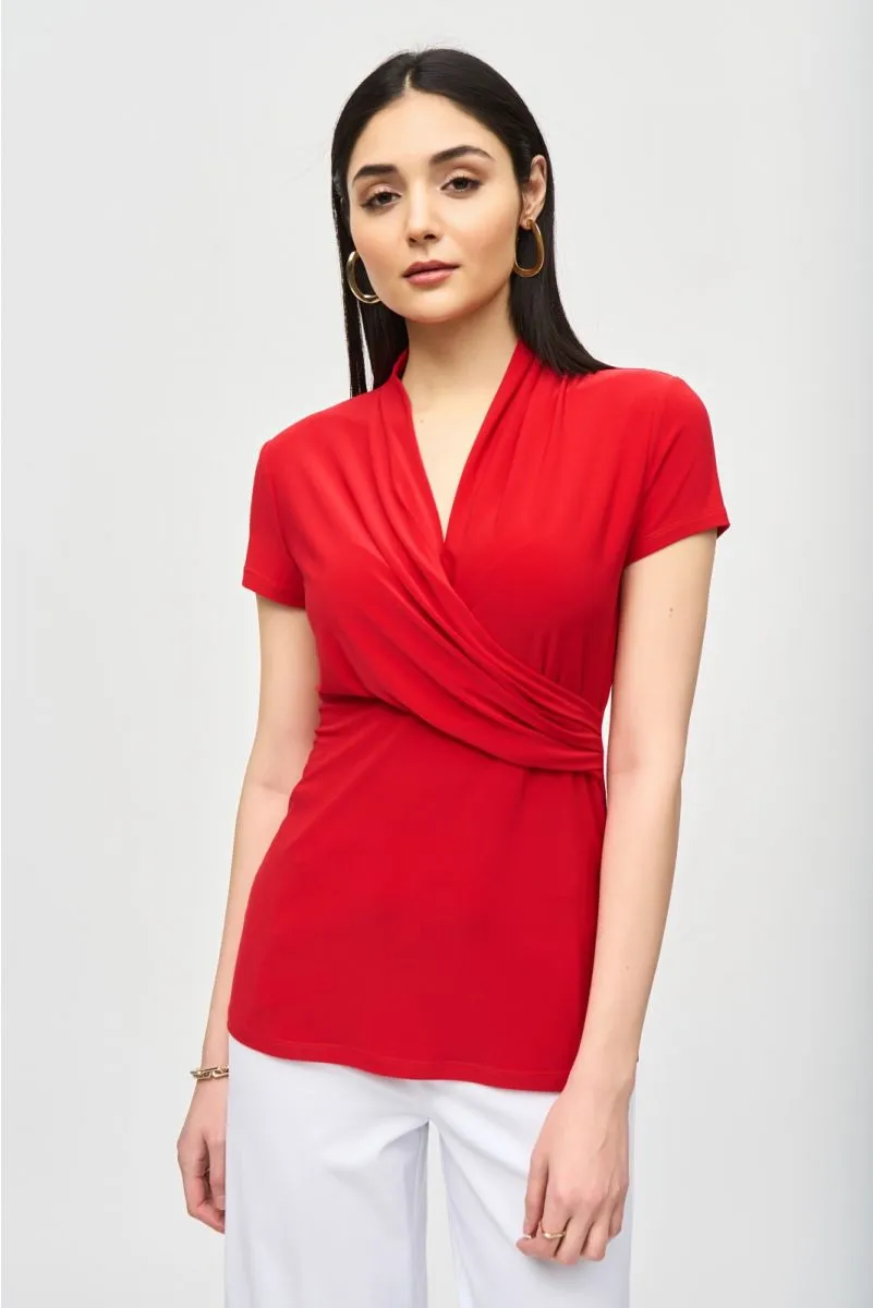 Joseph Ribkoff Wrap Front V-Neck Short Sleeve T-Shirt Top 241092