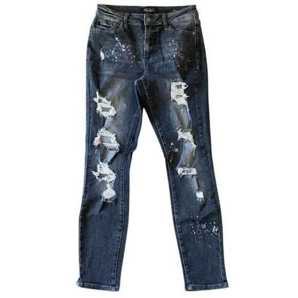 Judy Blue Boyfriend Fit Gray Bleach Splatter Distressed Mid Rise Jeans Size 3/26