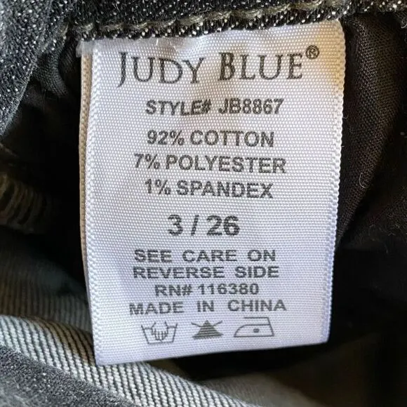 Judy Blue Boyfriend Fit Gray Bleach Splatter Distressed Mid Rise Jeans Size 3/26
