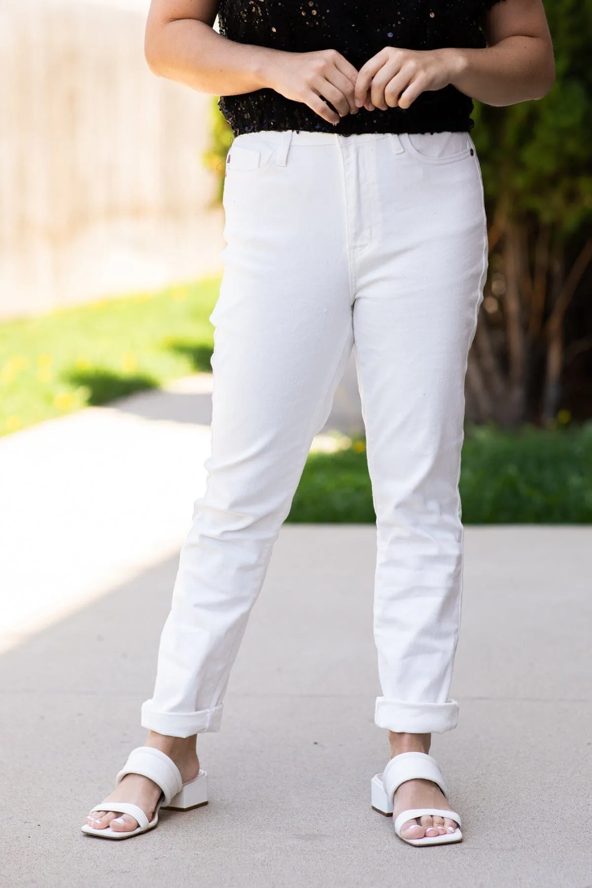 Judy Blue White Double Cuff Boyfriend Jeans