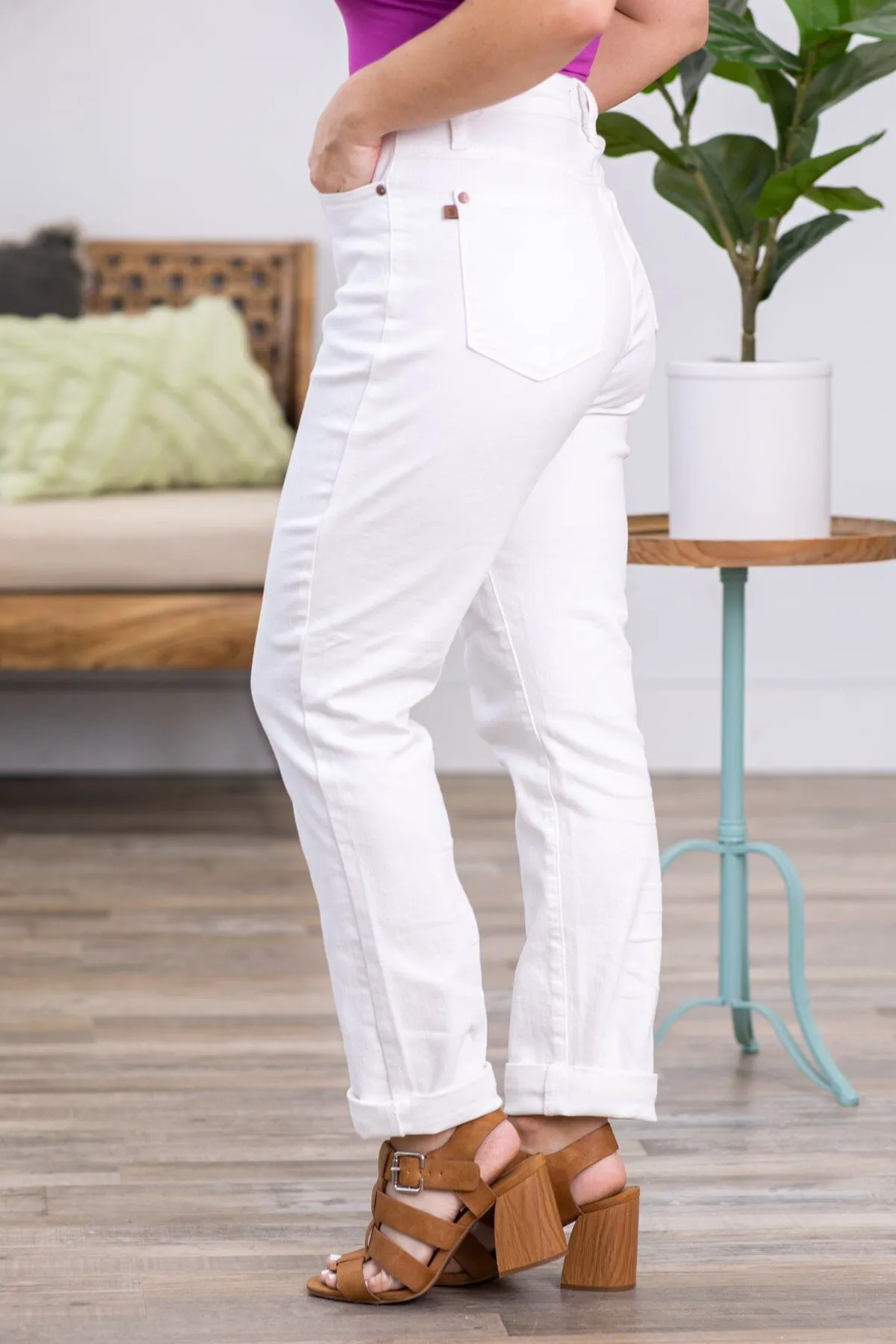Judy Blue White Double Cuff Boyfriend Jeans