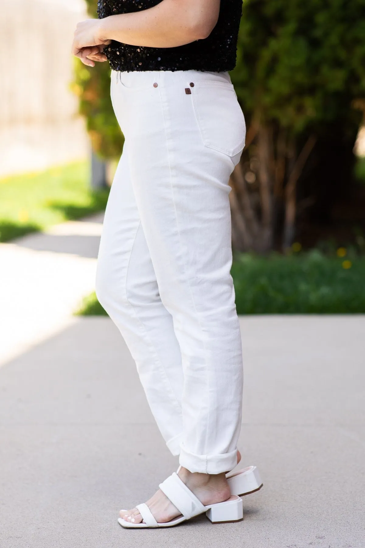 Judy Blue White Double Cuff Boyfriend Jeans