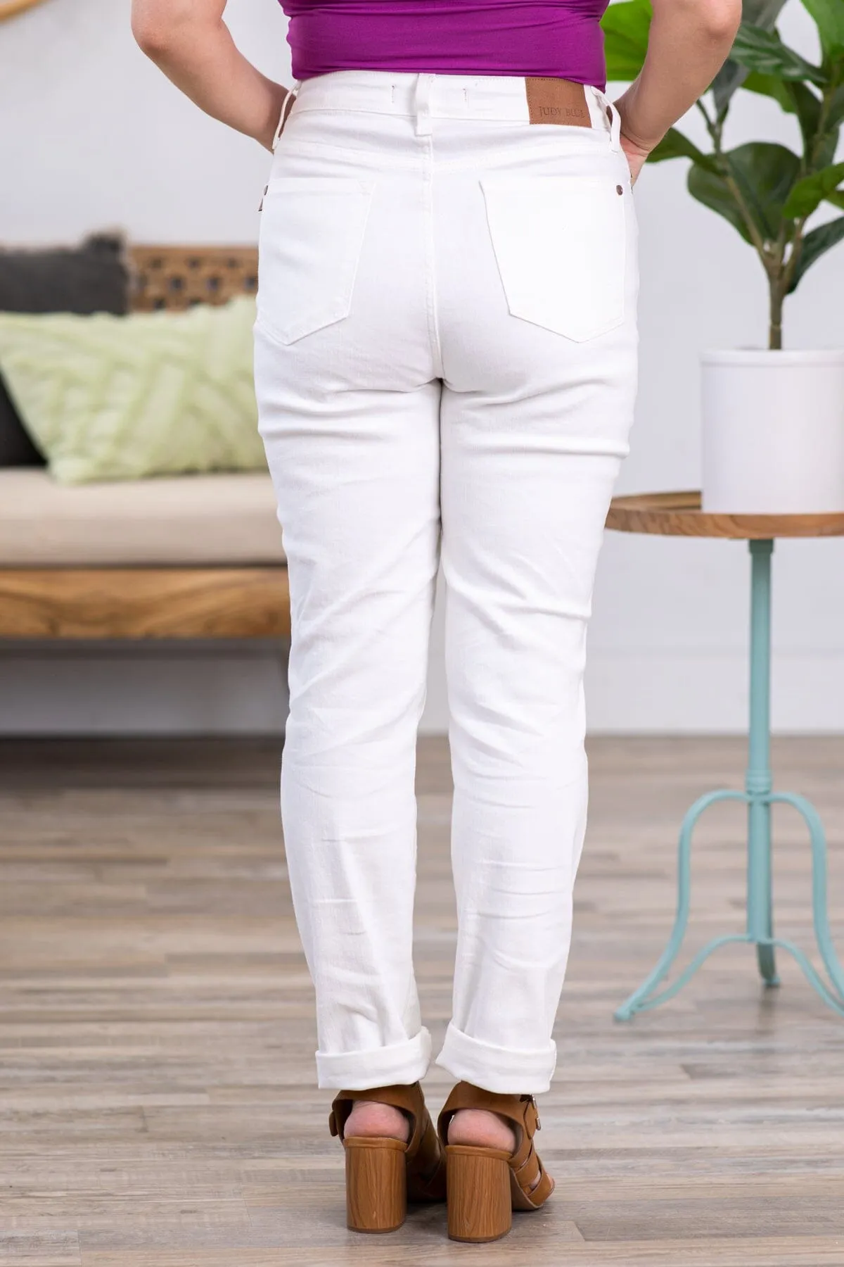 Judy Blue White Double Cuff Boyfriend Jeans