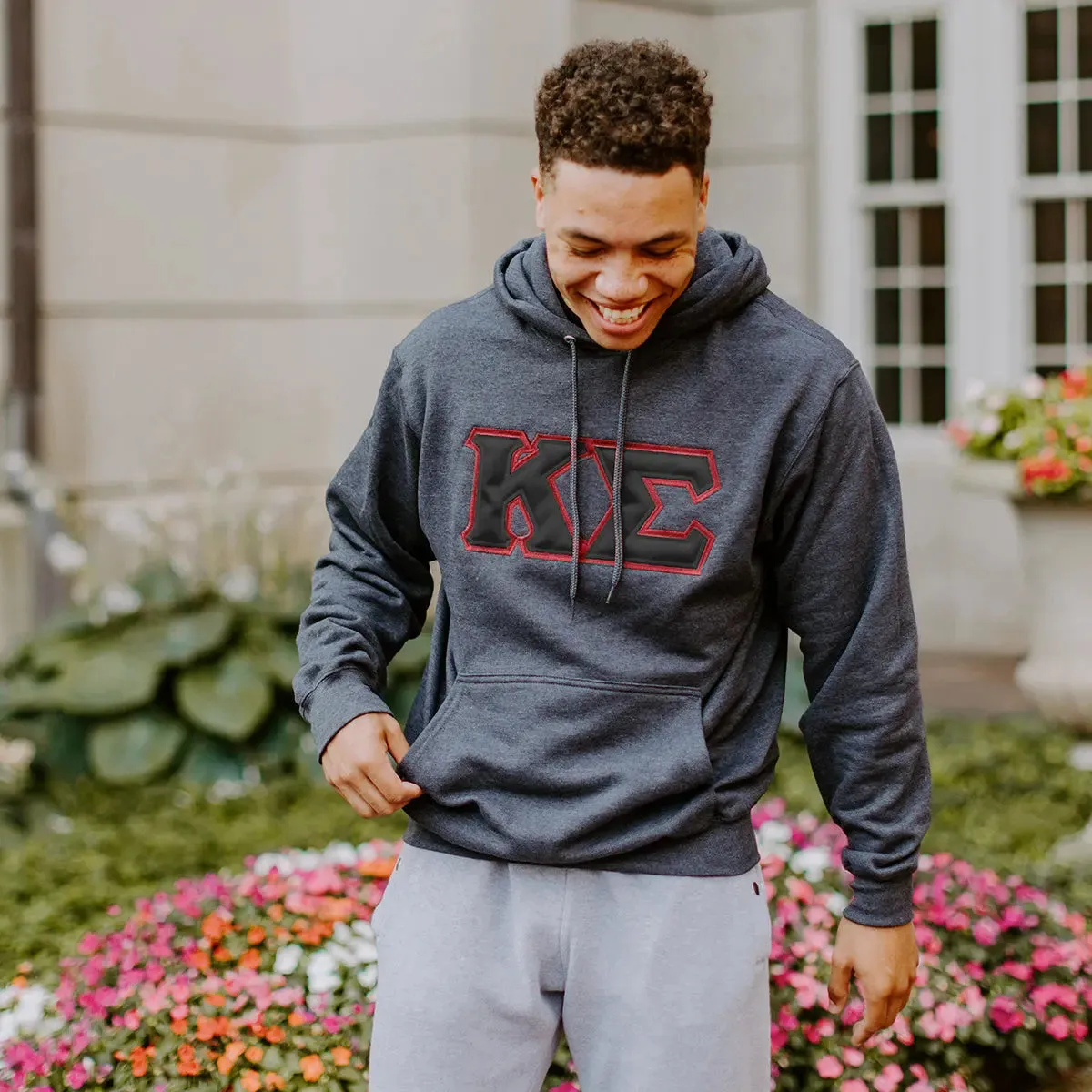Kappa Sig Dark Heather Hoodie with Sewn On Letters