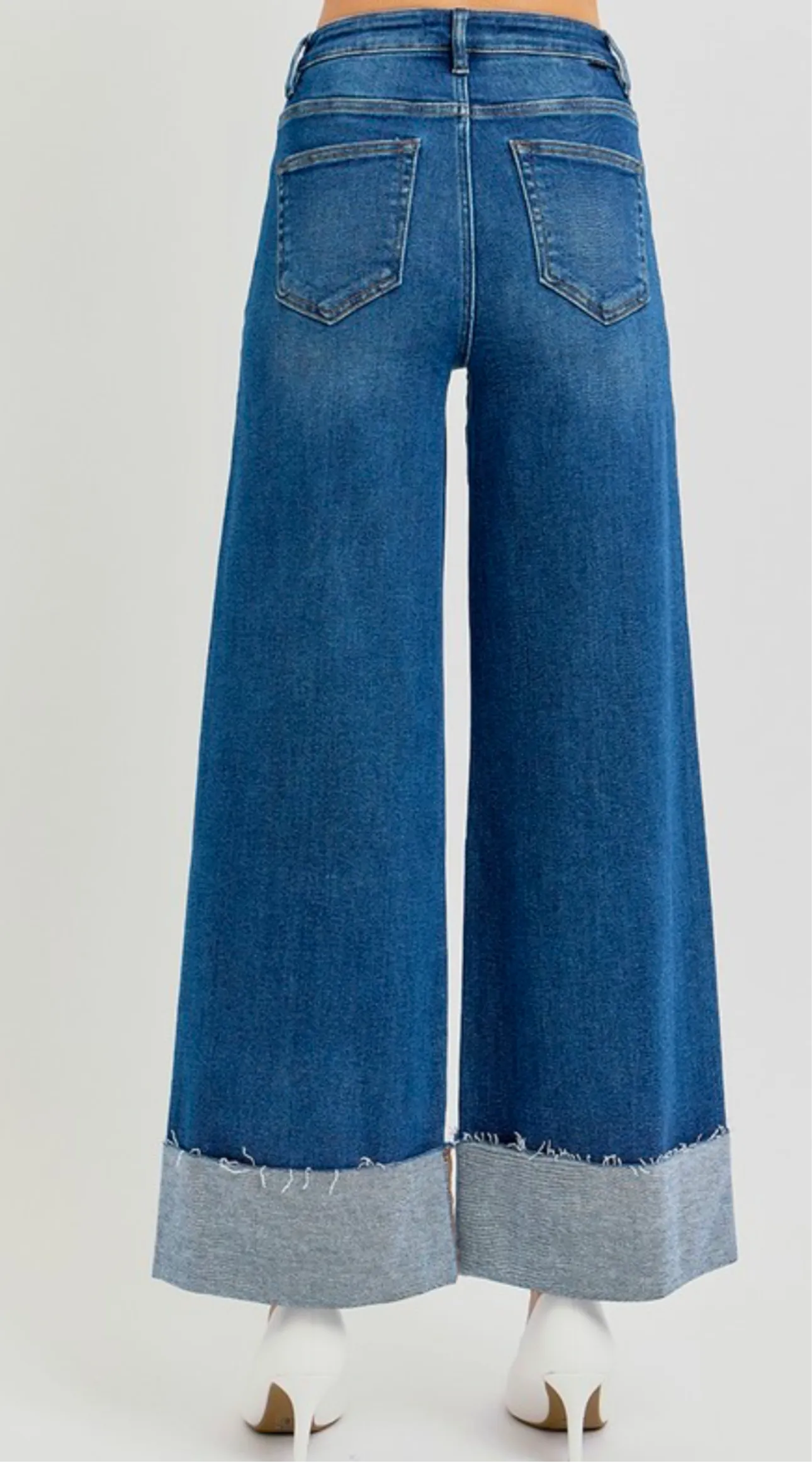 KATIE HIGH RISE WIDE CUFFED JEANS -Risen-