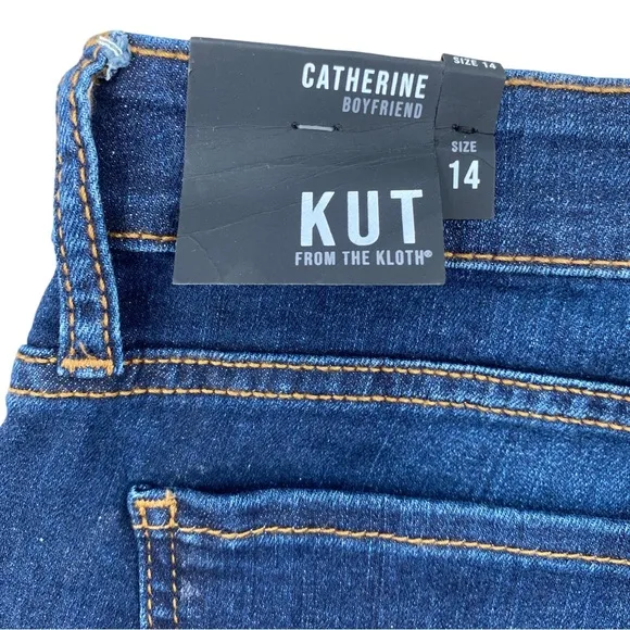 Kut from the Kloth Catherine Mid-Rise Boyfriend Dark Blue Jeans Size 14 NWT