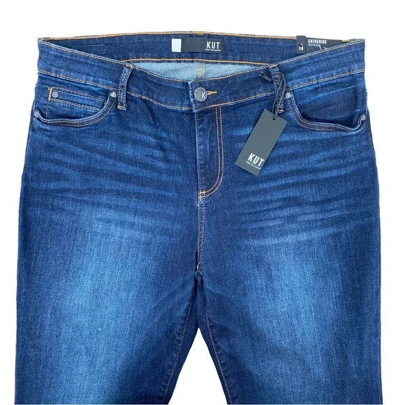 Kut from the Kloth Catherine Mid-Rise Boyfriend Dark Blue Jeans Size 14 NWT