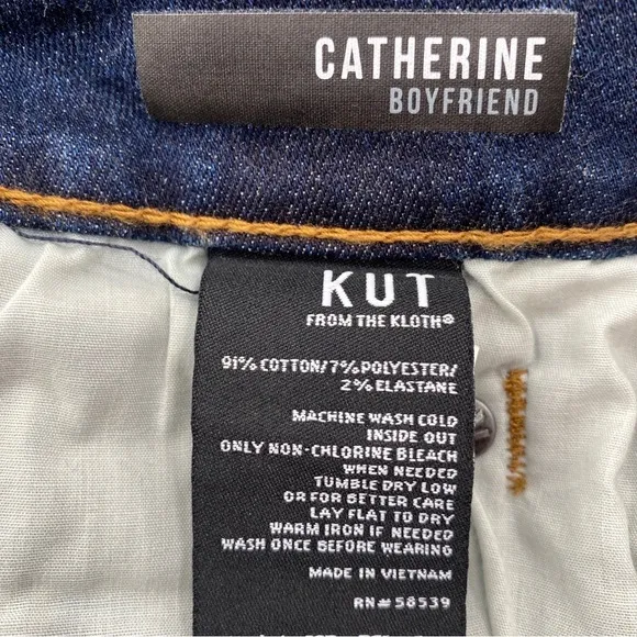 Kut from the Kloth Catherine Mid-Rise Boyfriend Dark Blue Jeans Size 14 NWT