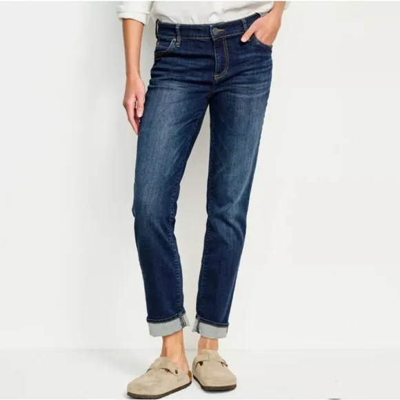 Kut from the Kloth Catherine Mid-Rise Boyfriend Dark Blue Jeans Size 14 NWT
