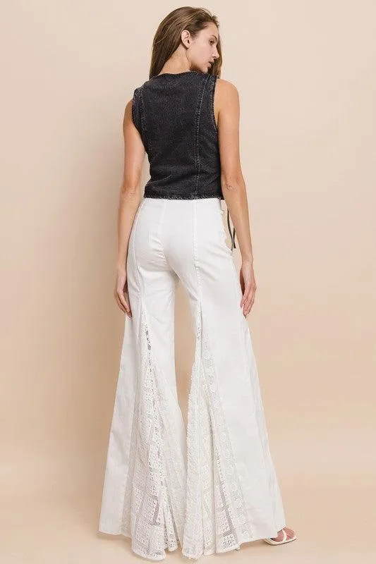LACE DETAIL WIDE LEG JEANS