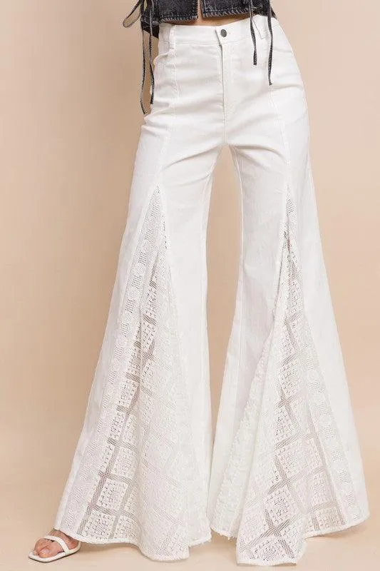 LACE DETAIL WIDE LEG JEANS