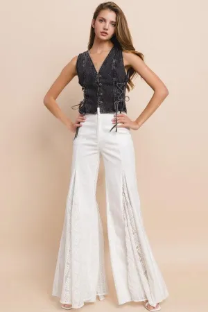 LACE DETAIL WIDE LEG JEANS