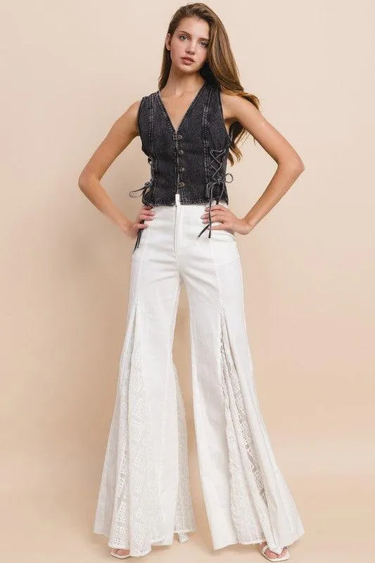 LACE DETAIL WIDE LEG JEANS