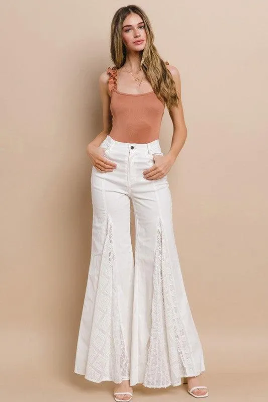 LACE DETAIL WIDE LEG JEANS