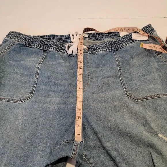 LANE BRYANT DISTRESSED BOYFRIEND PULL ON LIGHT WASH BLUE JEANS JOGGERS Size 26