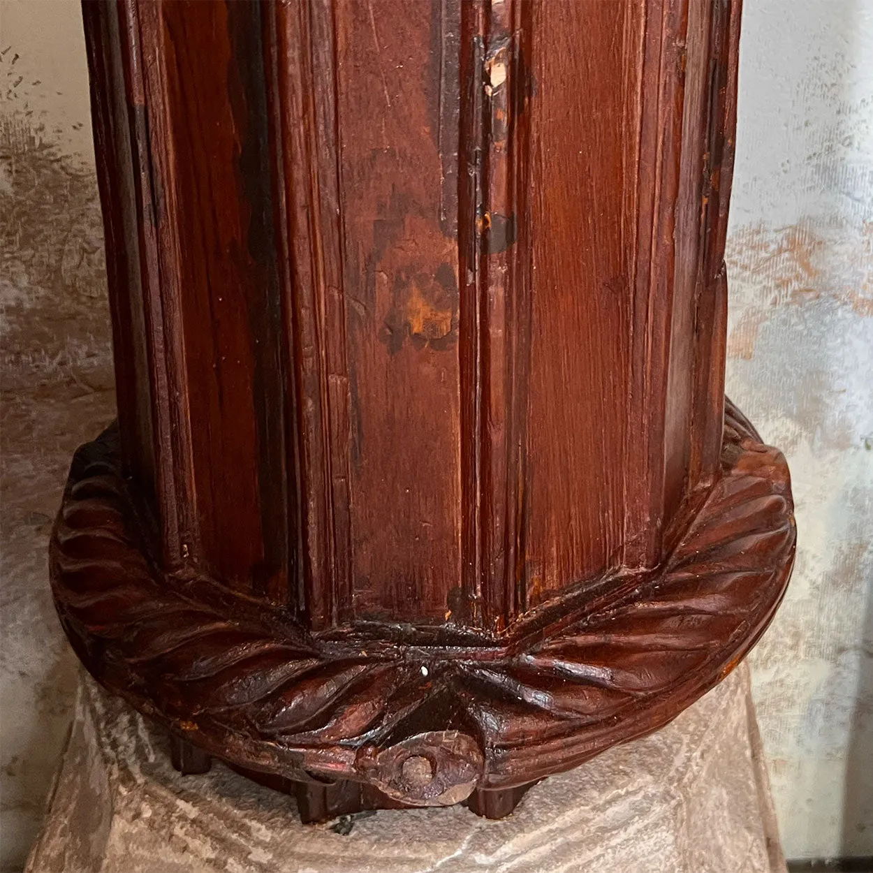Large Pair Indian Carved Teak and Limestone Haveli Architectural Pillars