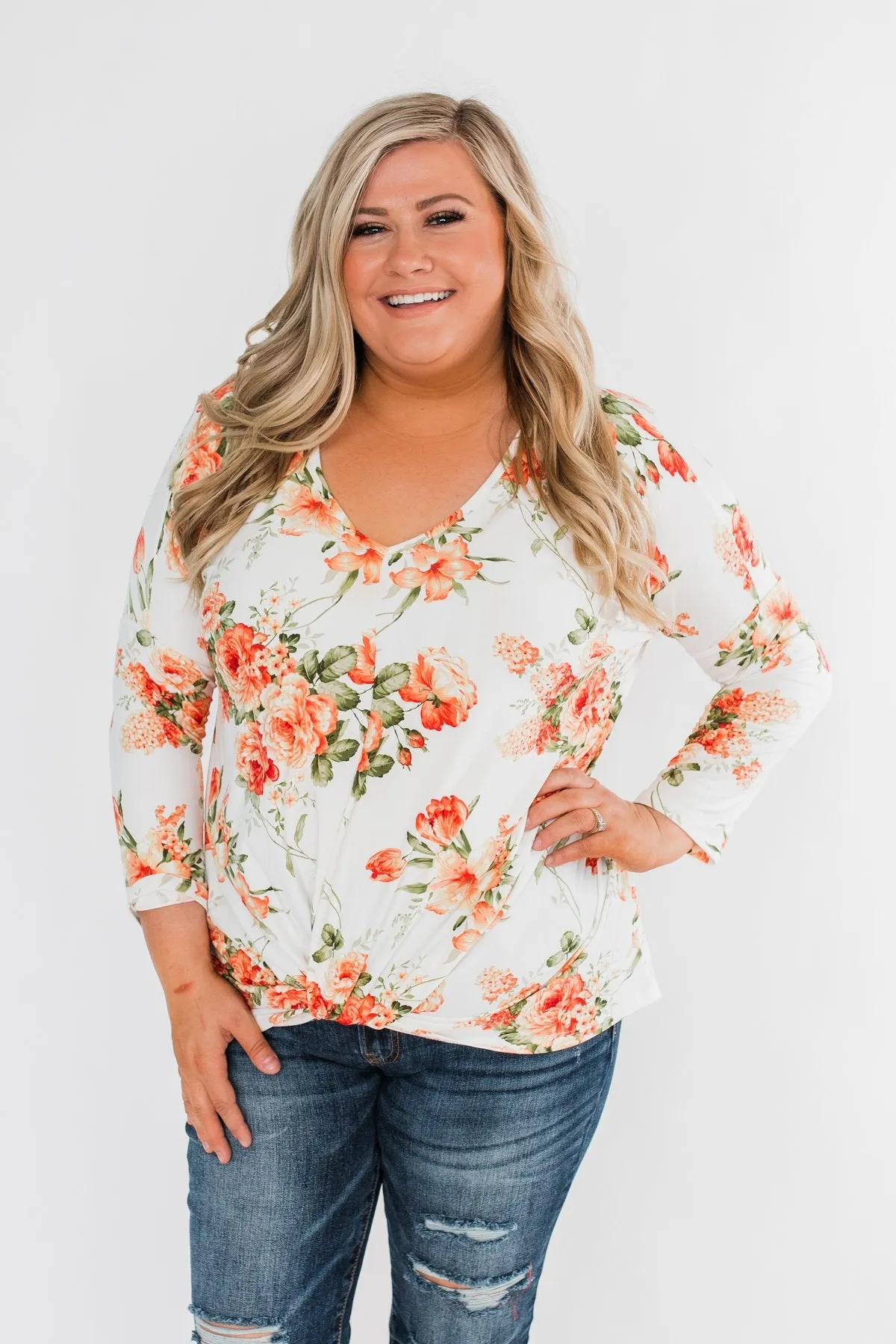 Lead Me In Love Floral Twist Top- Ivory