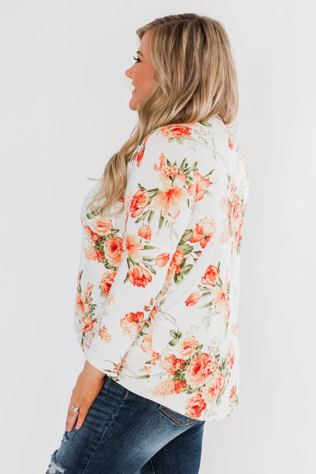 Lead Me In Love Floral Twist Top- Ivory