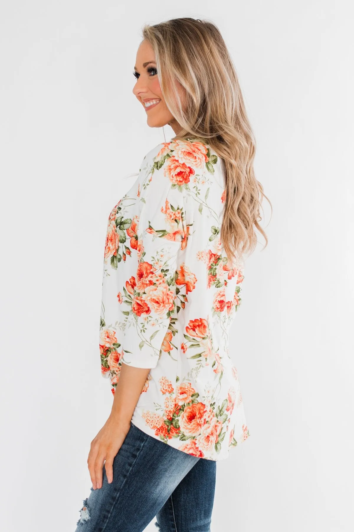 Lead Me In Love Floral Twist Top- Ivory
